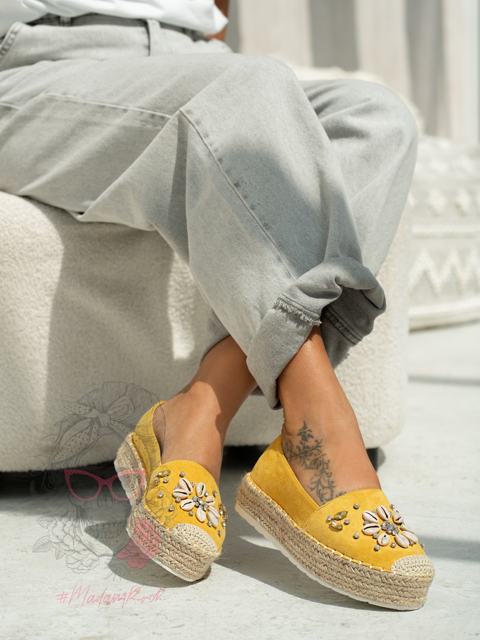 Espadryle na platformie Madam Shell żółte