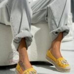 Espadryle na platformie Madam Shell żółte