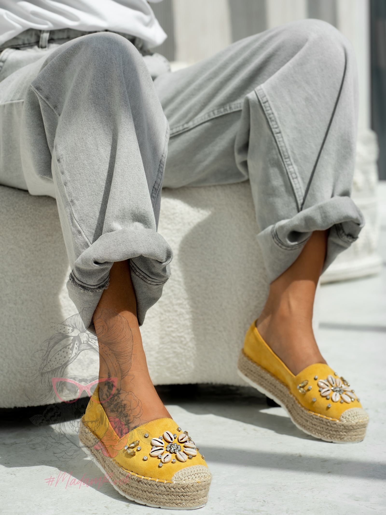 Espadryle na platformie Madam Shell żółte