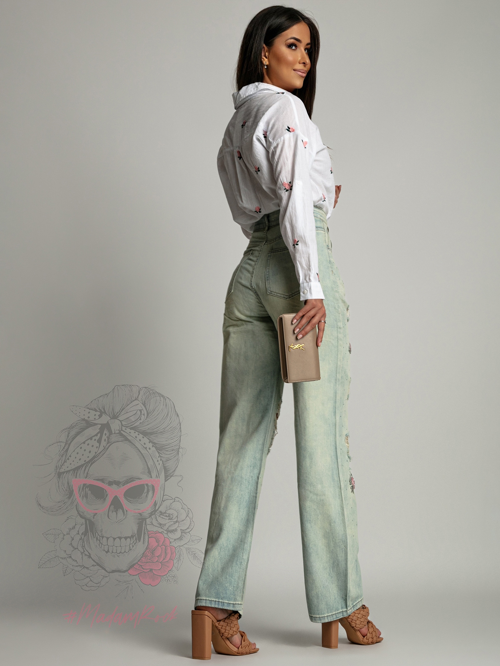 Koszula muślinowa w różyczki Amija biała