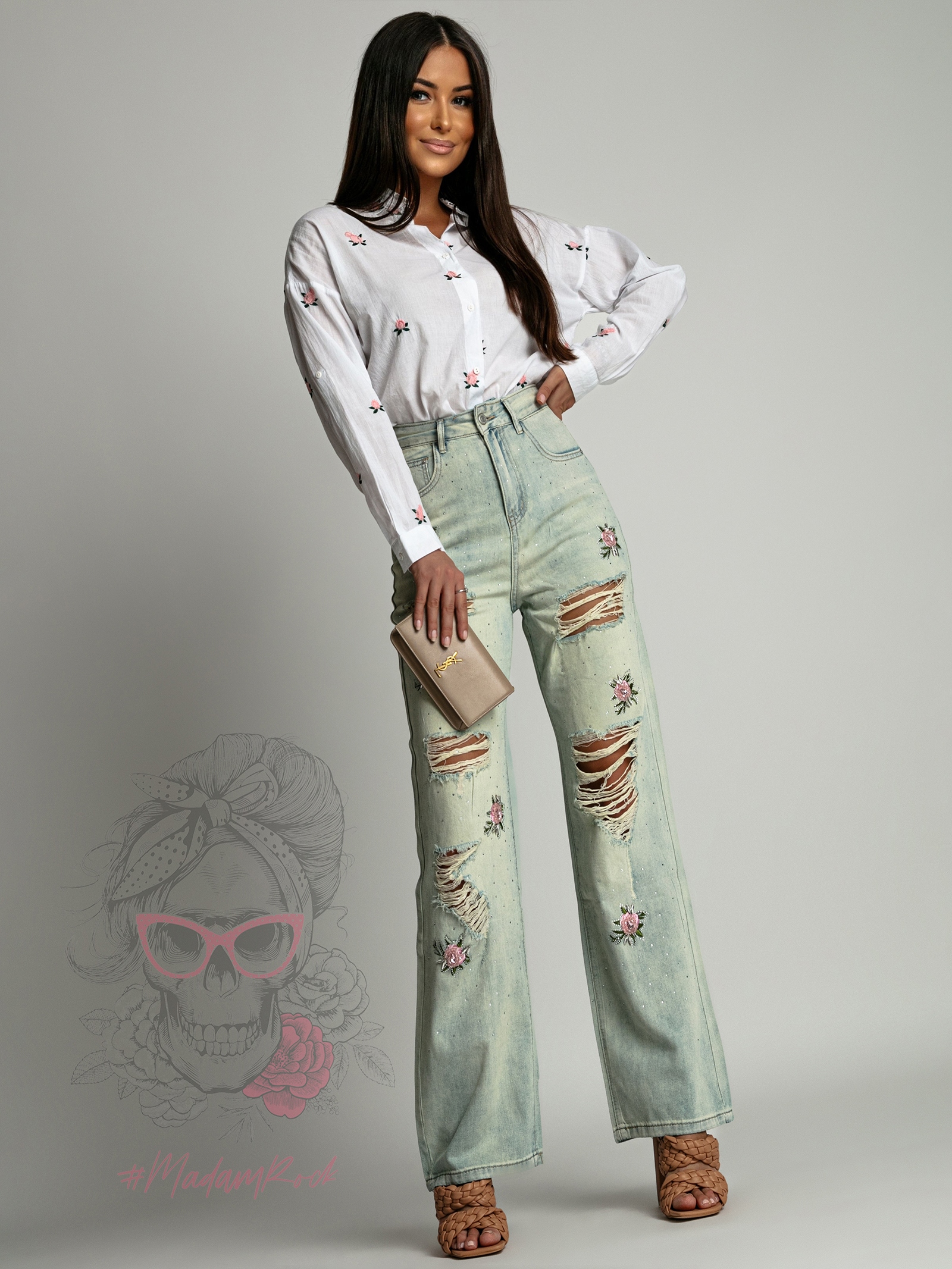 Koszula muślinowa w różyczki Amija biała