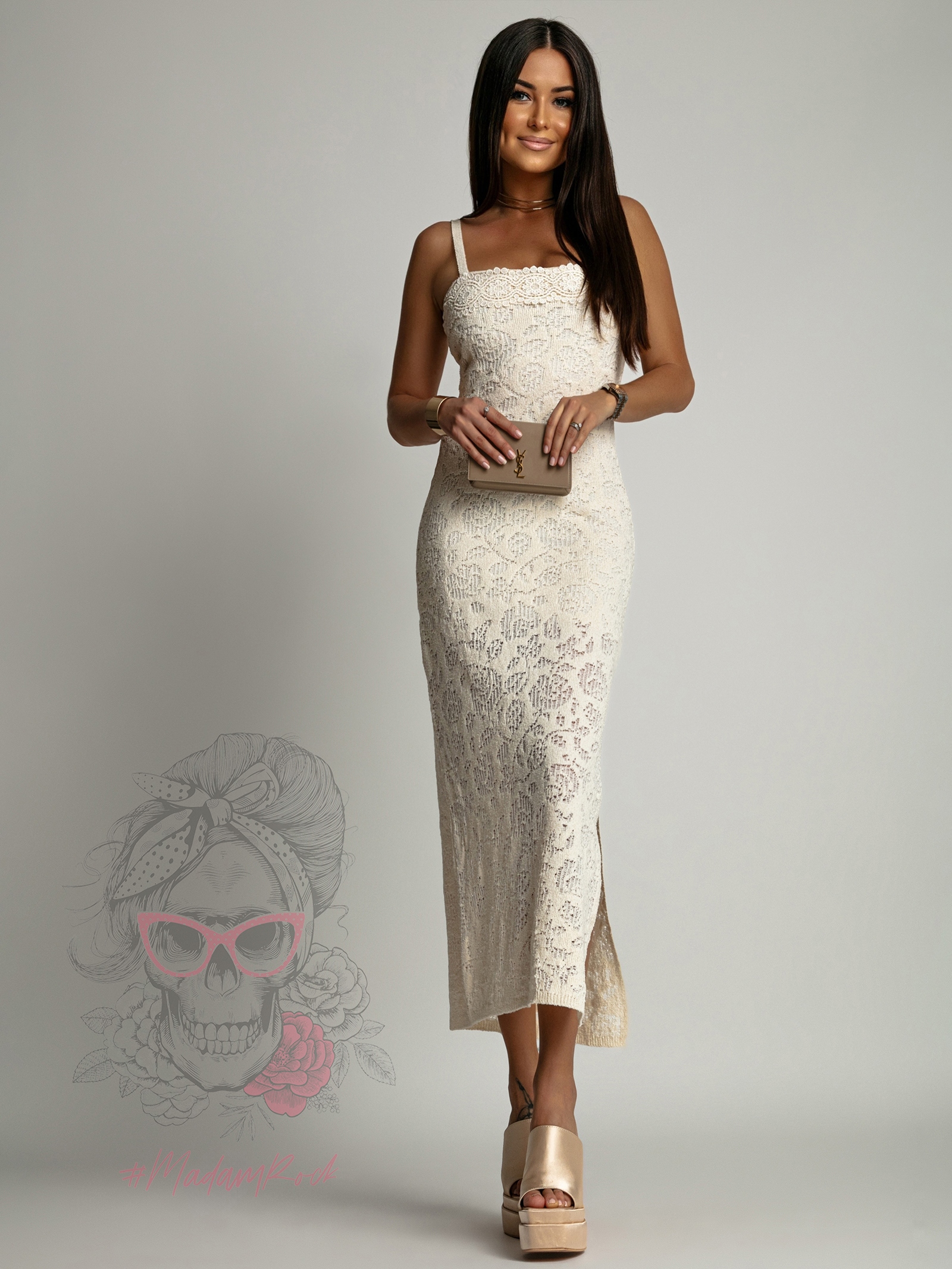 Sukienka boho na ramiączka Balle jasnobeżowa