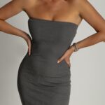 Sukienka tuba prążkowana Furto grafitowa