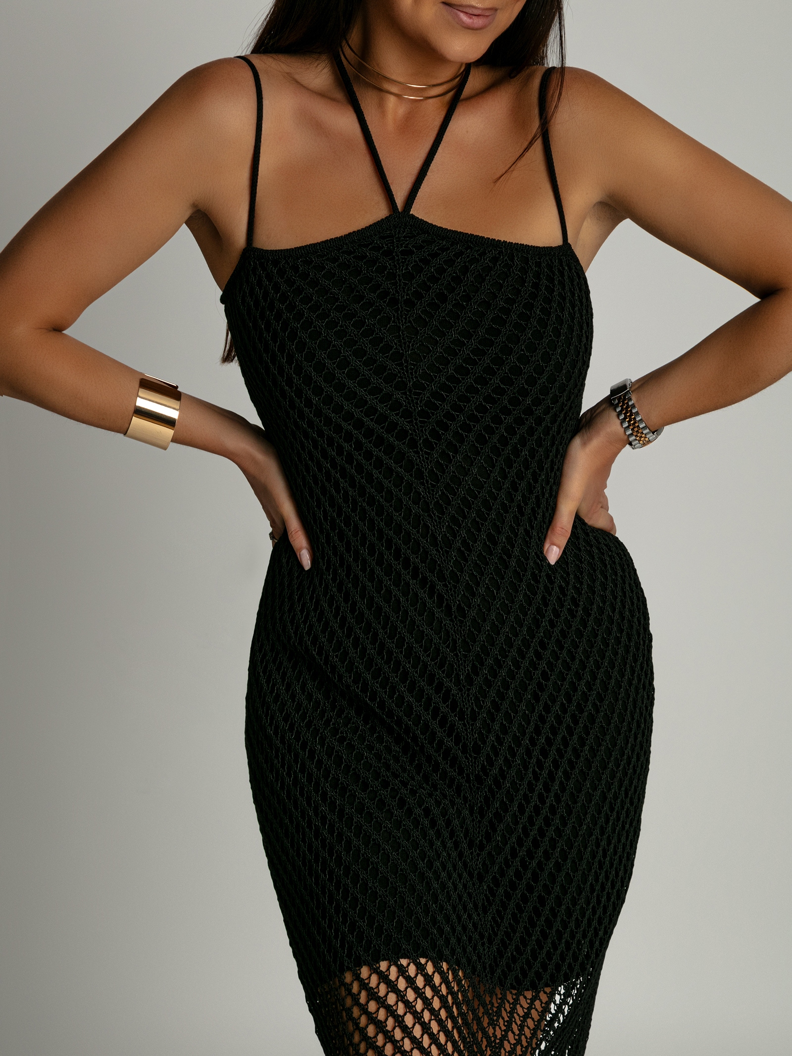 -Wyprzedane-Sukienka z siatki Frodo czarna