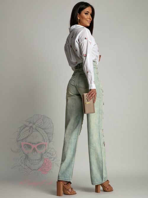 Spodnie jeansowe z różyczkami Madam Sosoe aqua blue