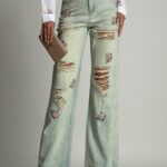 Spodnie jeansowe z różyczkami Madam Sosoe aqua blue