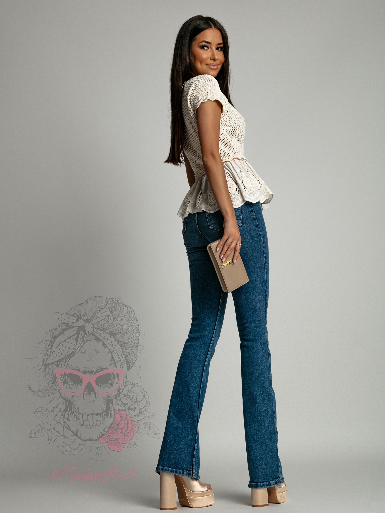 Spodnie jeansowe dzwony Wreger granatowe Spodnie jeansowe dzwony Wreger granatowe