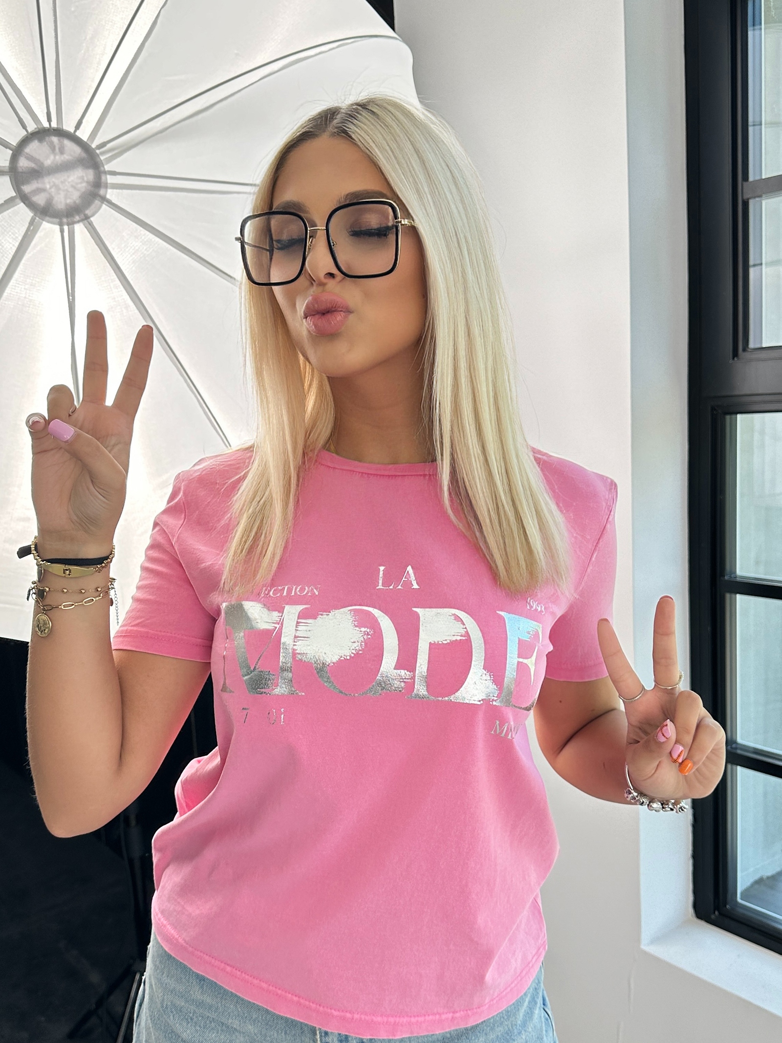 T-shirt bawełniany Laviode różowy