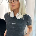 T-shirt prążkowany HONEY szary