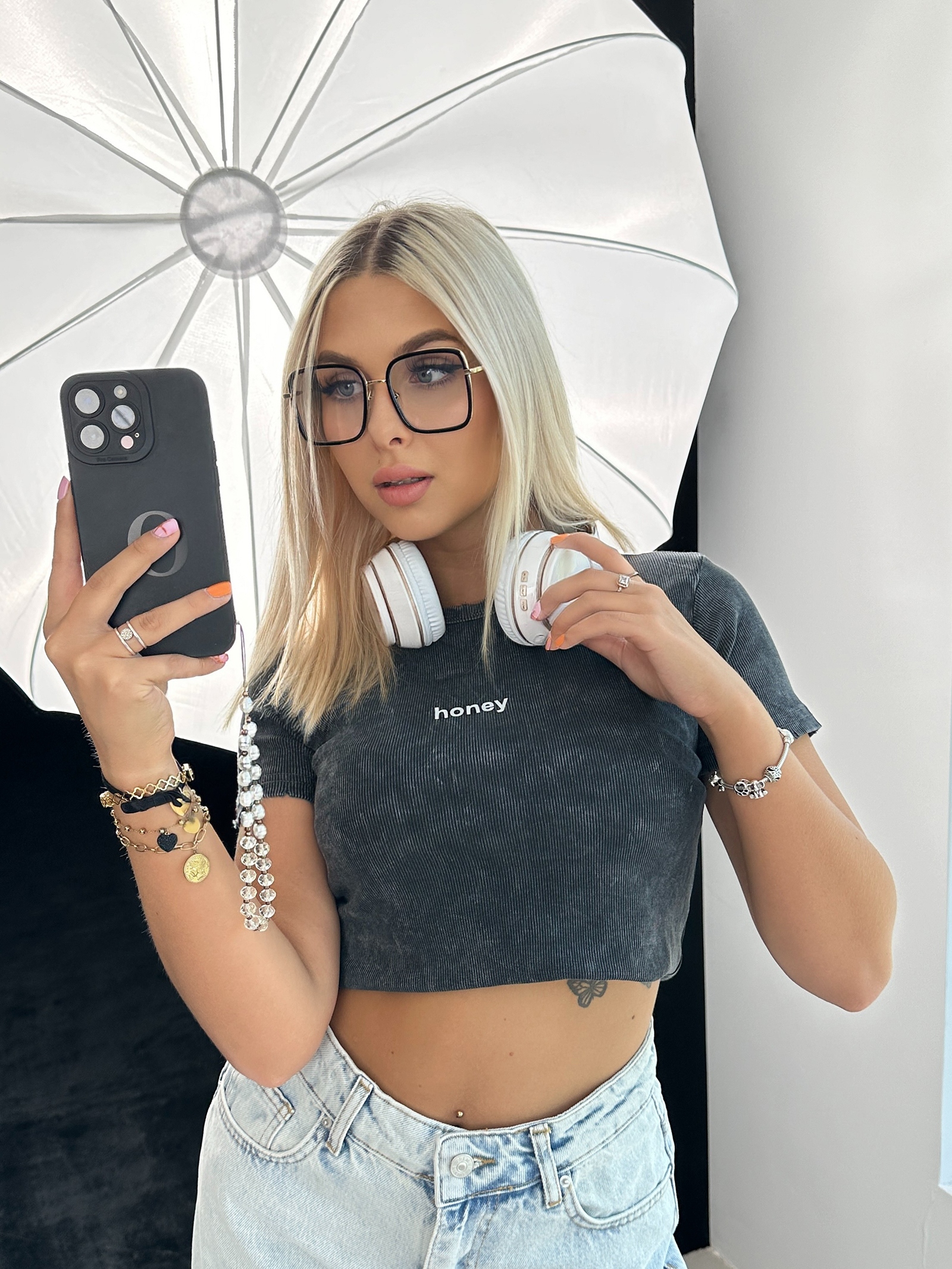 T-shirt prążkowany HONEY szary