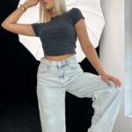 T-shirt prążkowany Mellody grafitowy