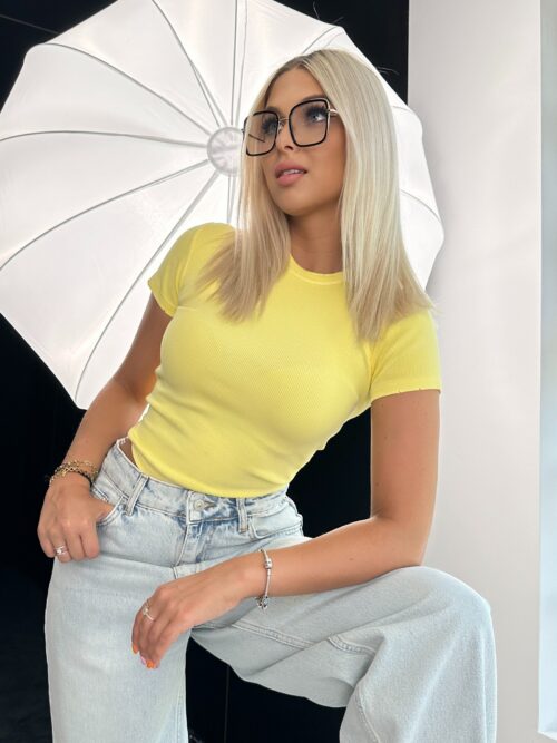 T-shirt prążkowany Mellody żółty