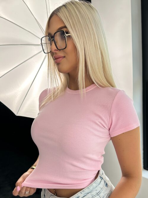 T-shirt prążkowany Mellody pudrowy