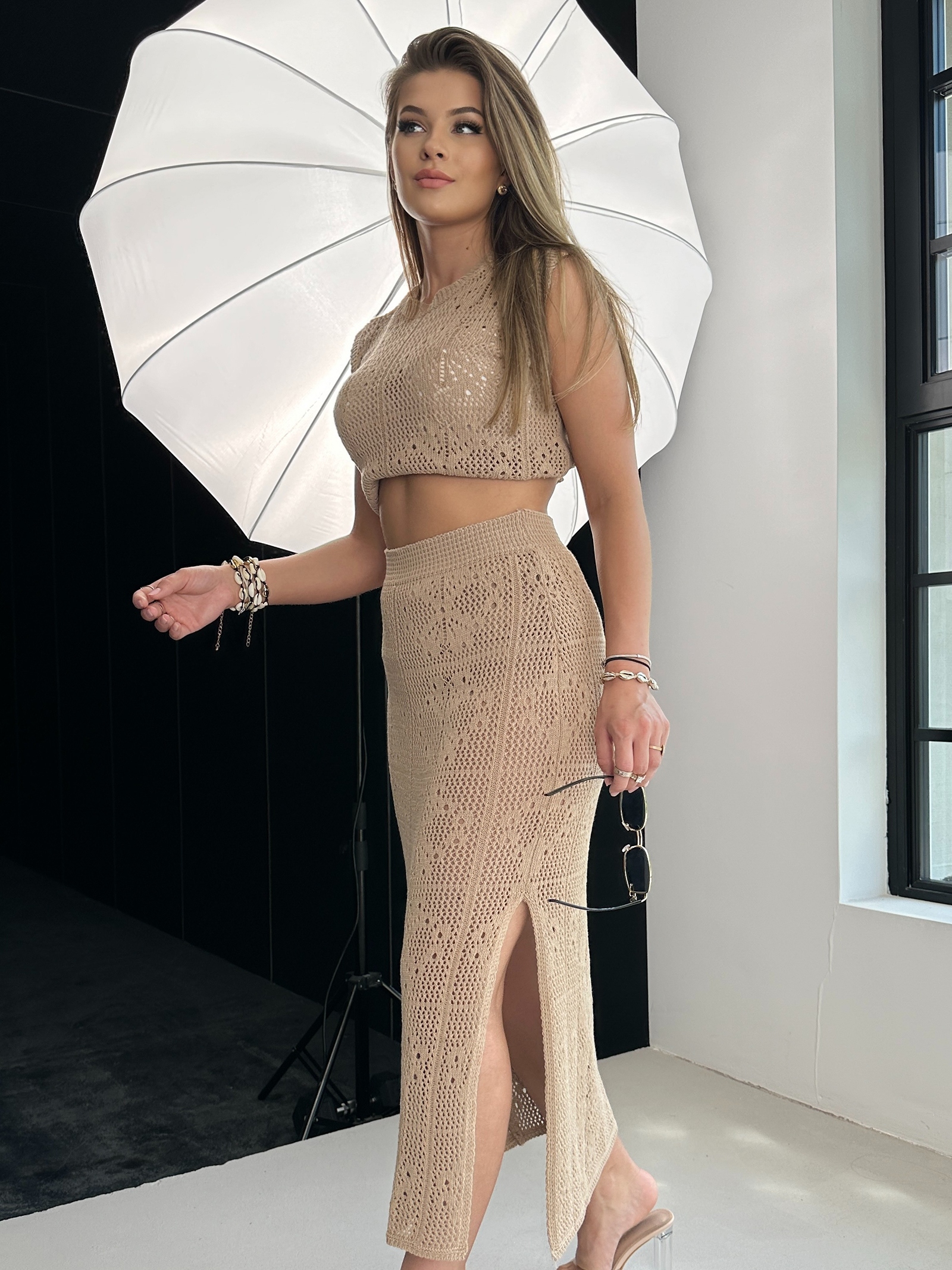 Komplet ażurowy BOHO LUMI cappuccino