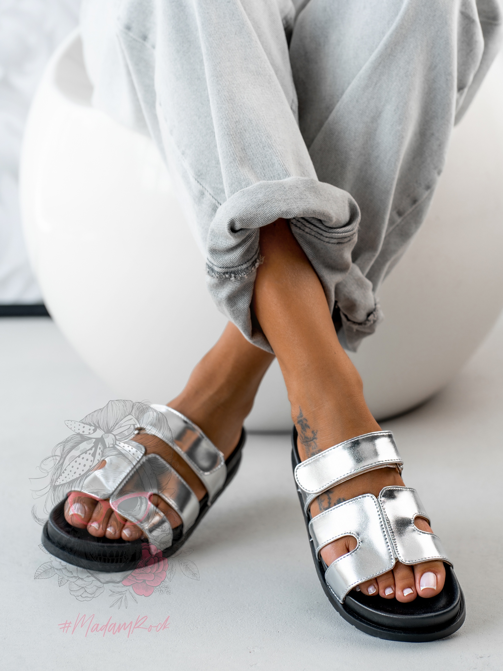 Klapki profilowane Rock Merhes srebrne