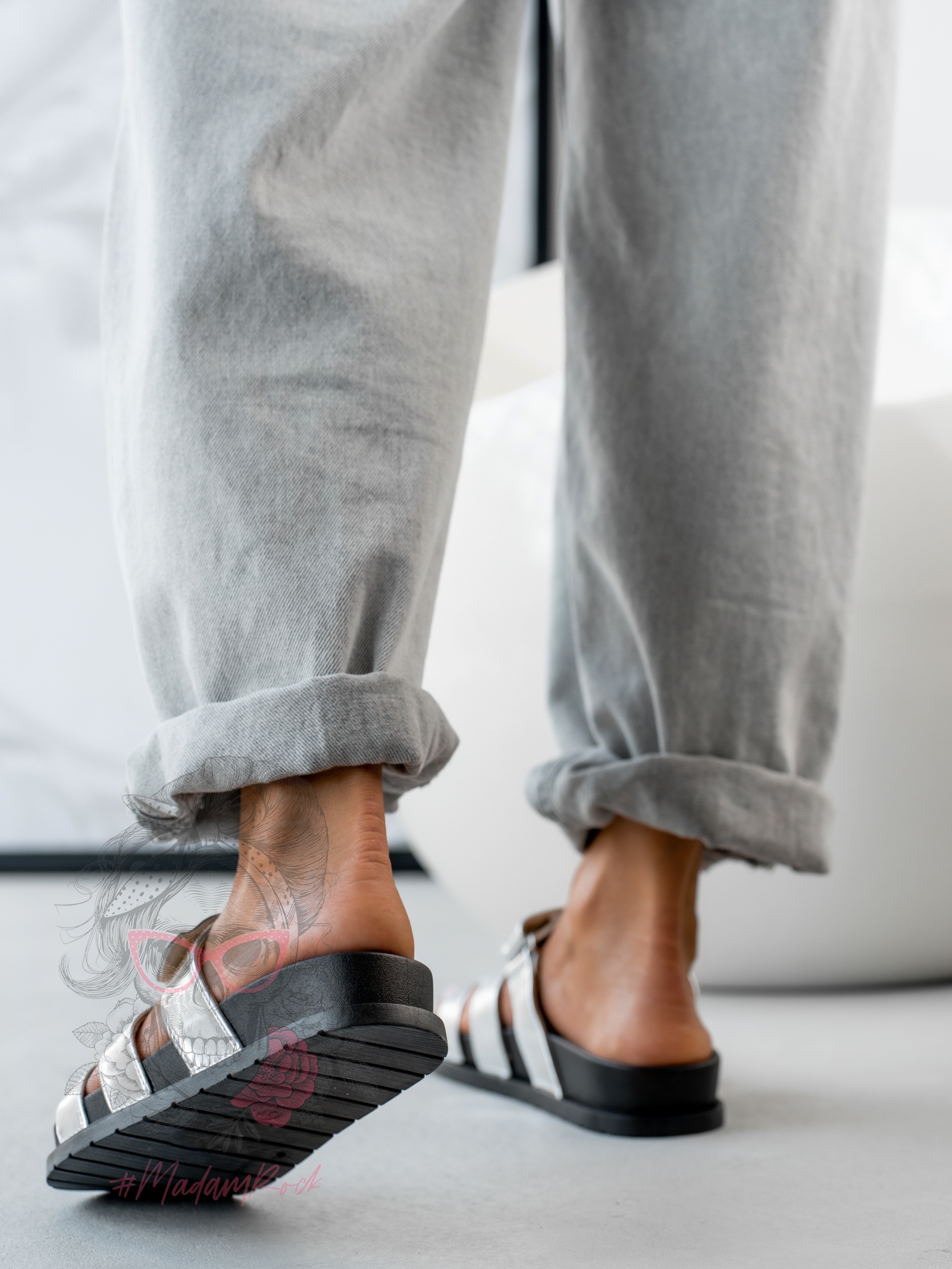 Klapki profilowane Rock Merhes srebrne