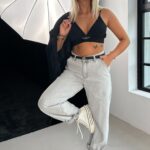 Spodnie jeansowe szerokie Dort szare