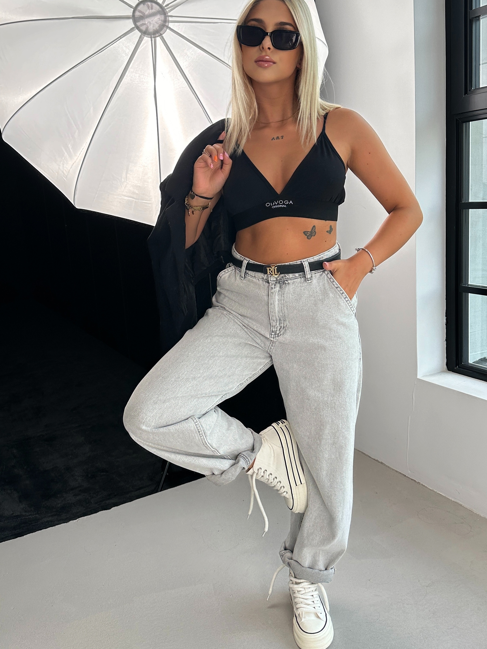 Spodnie jeansowe szerokie Dort szare