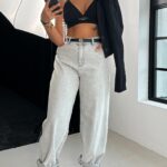 Spodnie jeansowe szerokie Dort szare