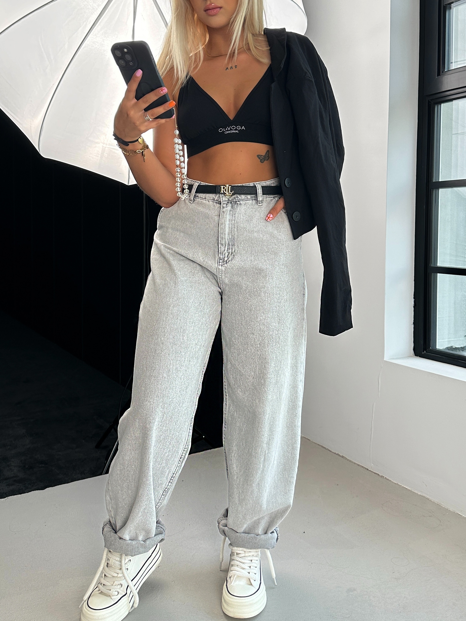 Spodnie jeansowe szerokie Dort szare