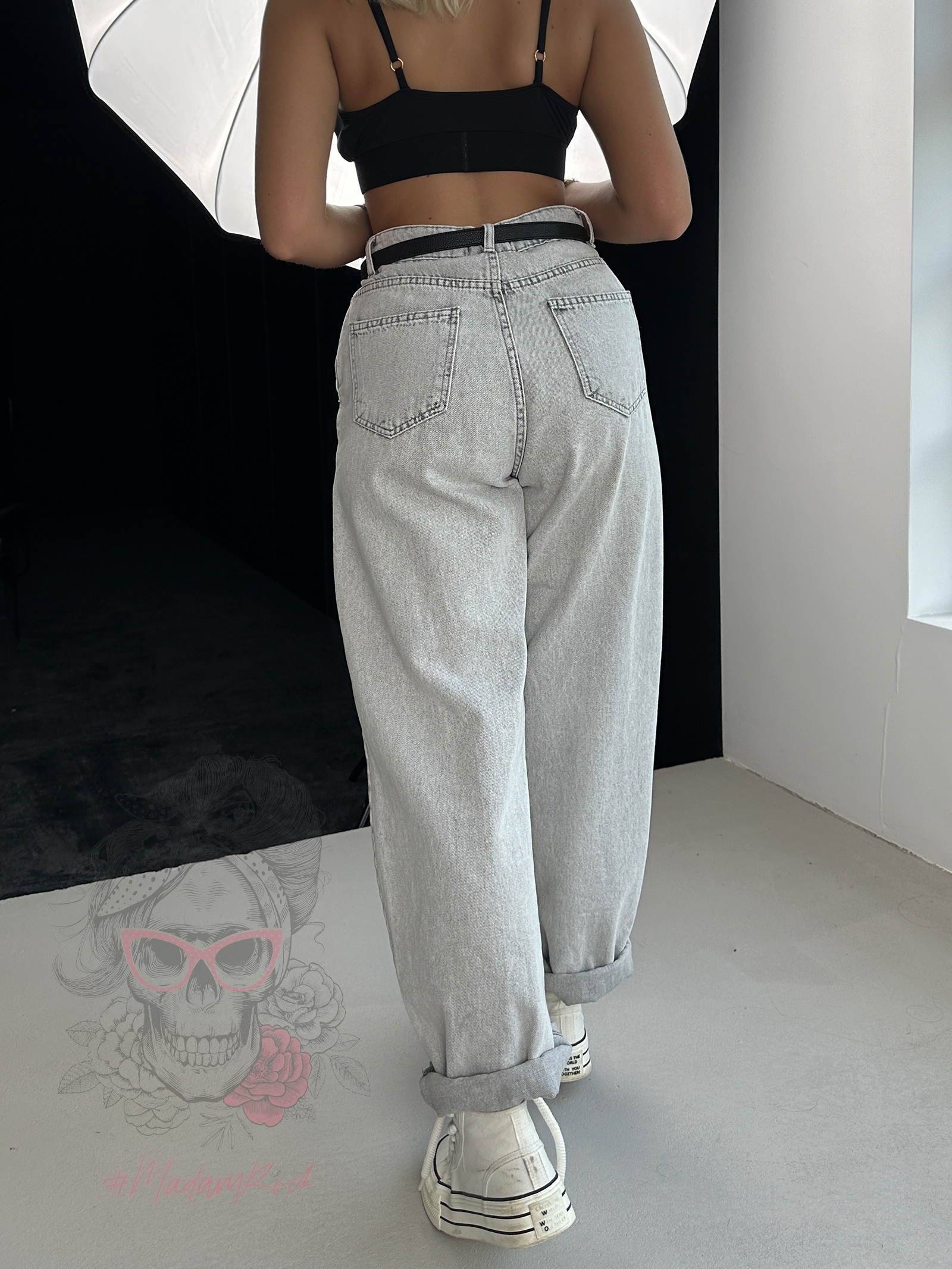 Spodnie jeansowe szerokie Dort szare