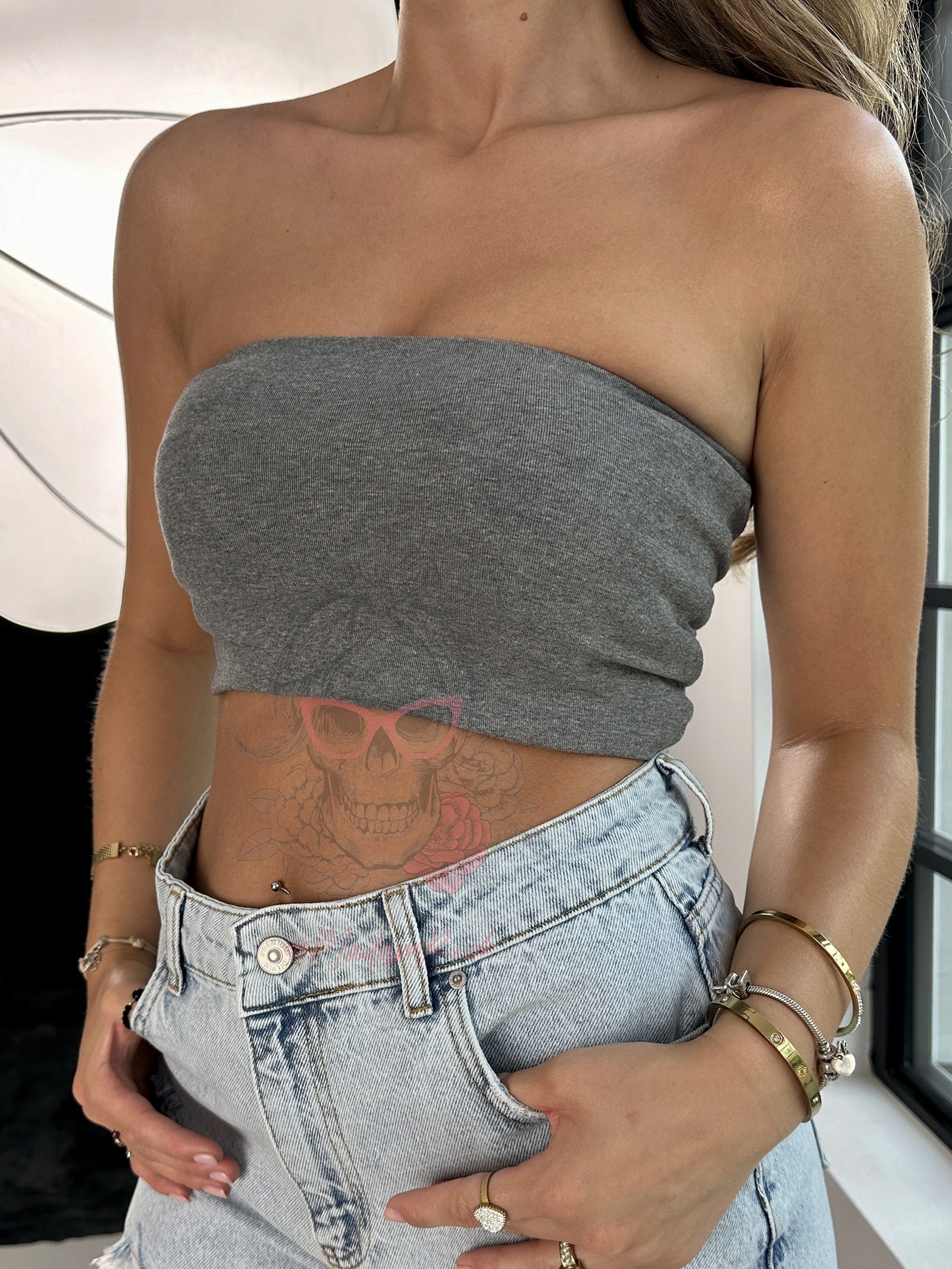 Top elastyczny Posas szary melanż