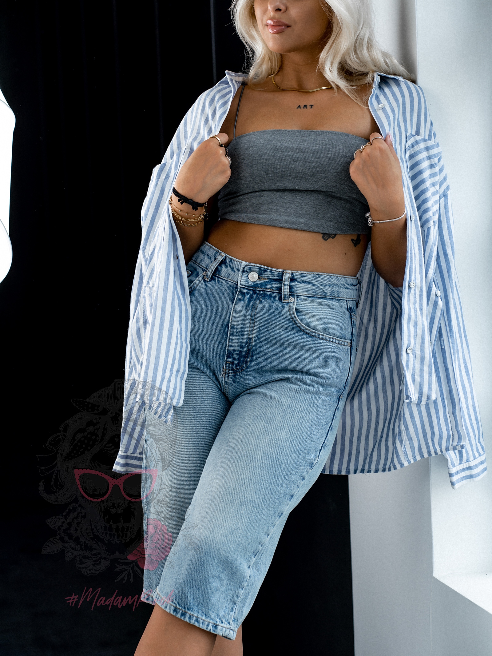 Spodenki jeansowe za kolano Wari niebieskie