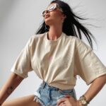 T-shirt oversize GRAVED OLAVOGA beżowy