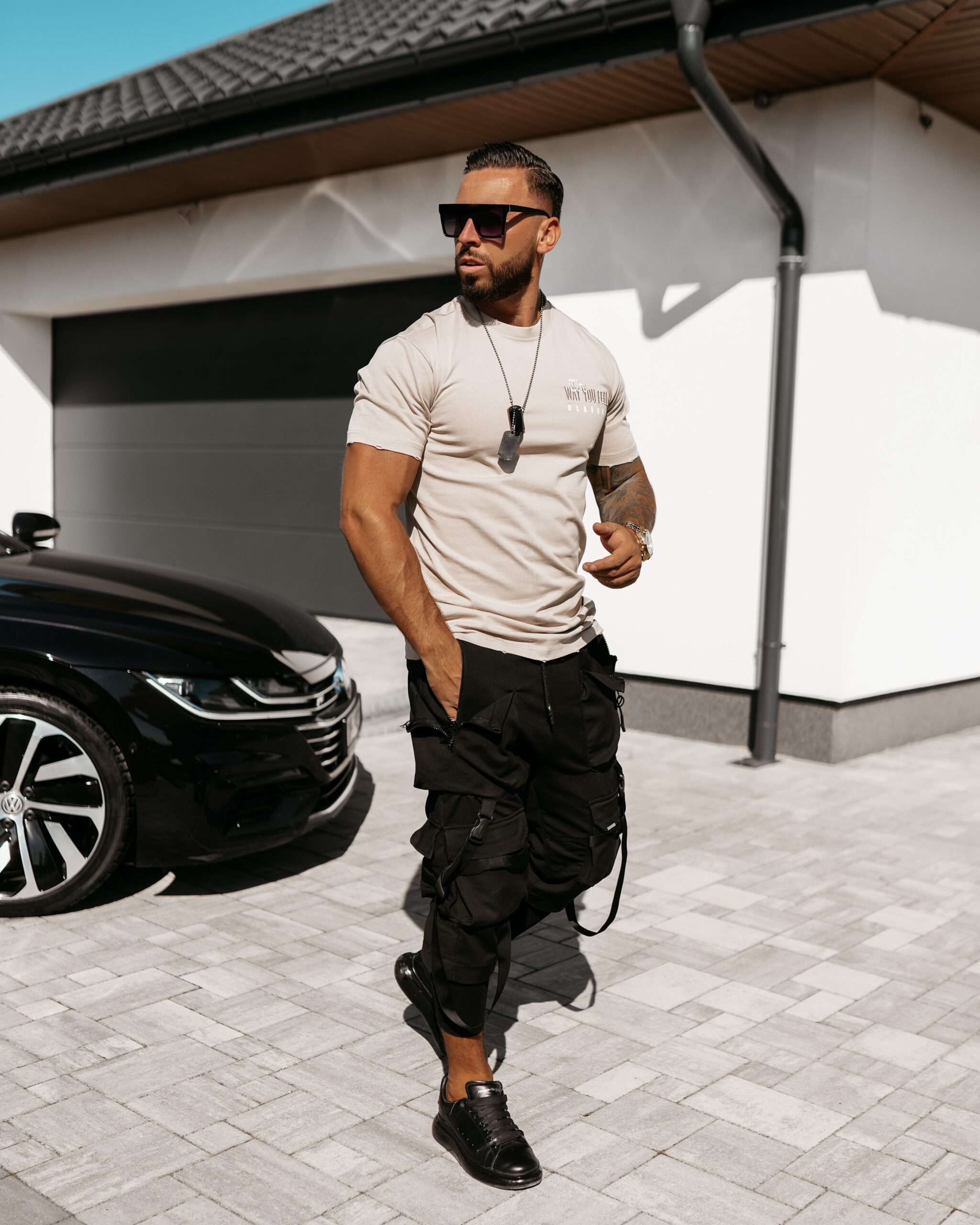 T-shirt męski z nadrukiem Feel Ola Voga beżowy