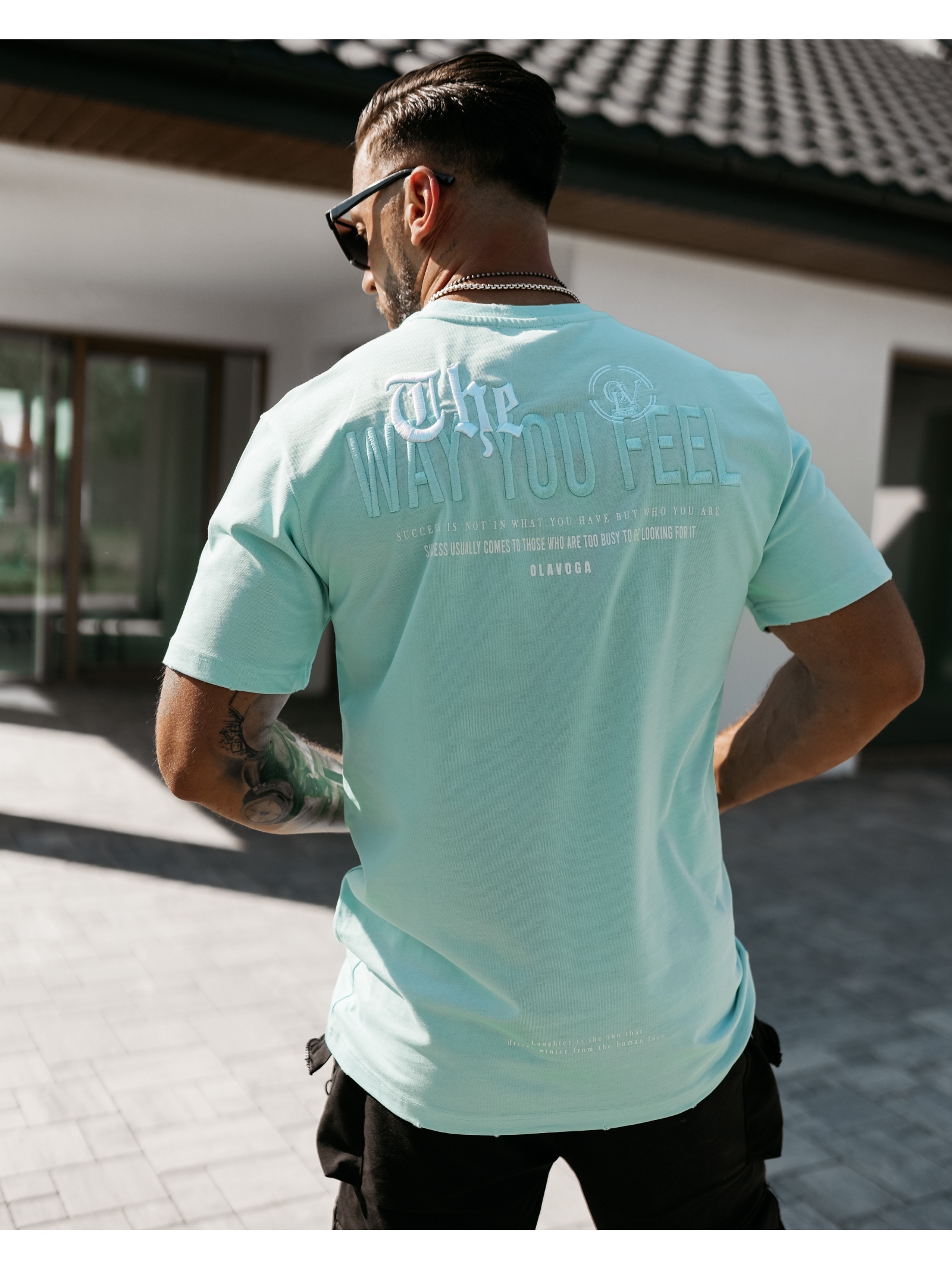 T-shirt męski z nadrukiem Feel Ola Voga miętowy