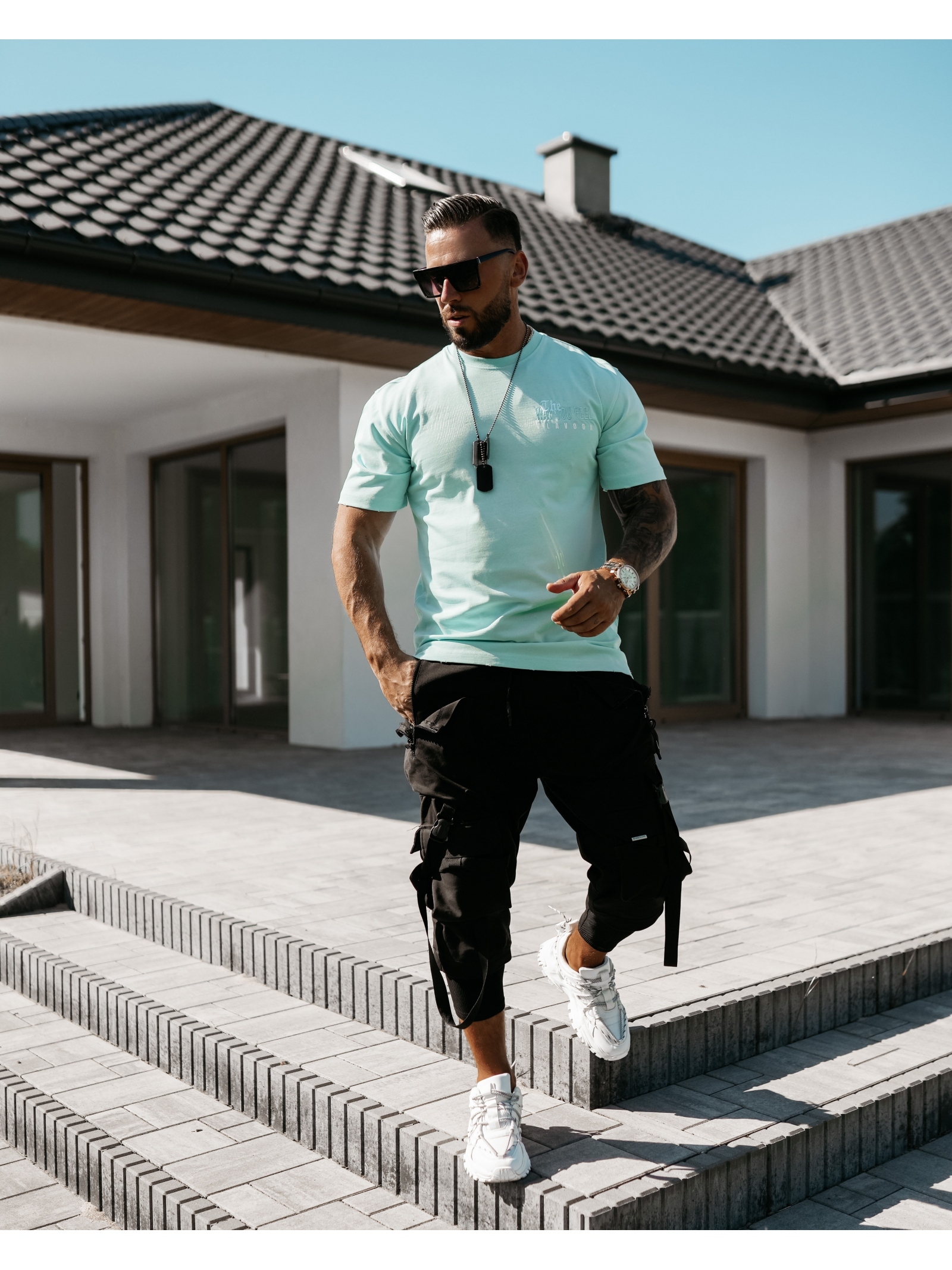 T-shirt męski z nadrukiem Feel Ola Voga miętowy