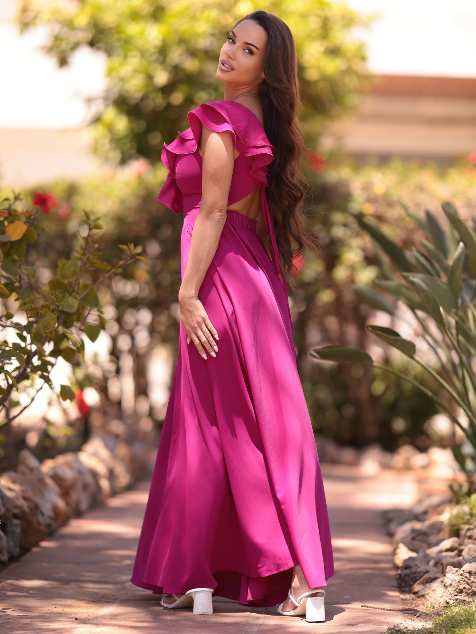 Sukienka maxi NB Glambiss amarantowa