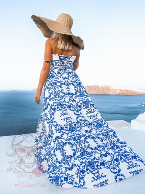 Sukienka asymetryczna NB Canaves biało-niebieska