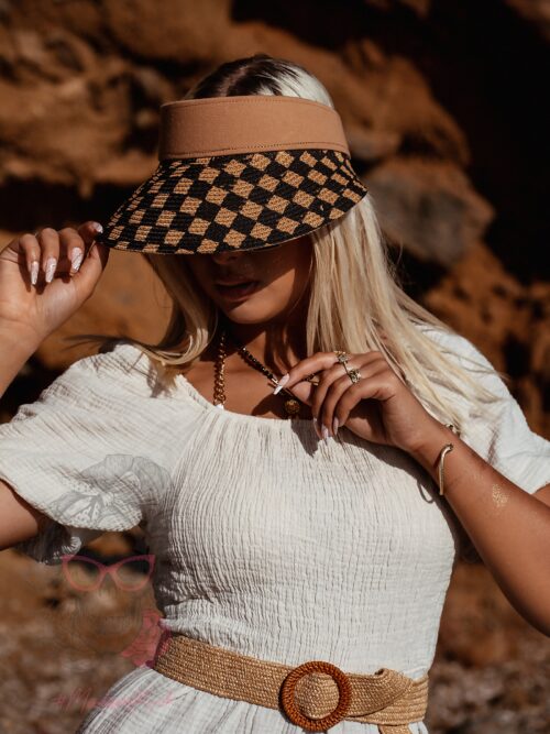 Daszek słomiany szachownica Tose karmel