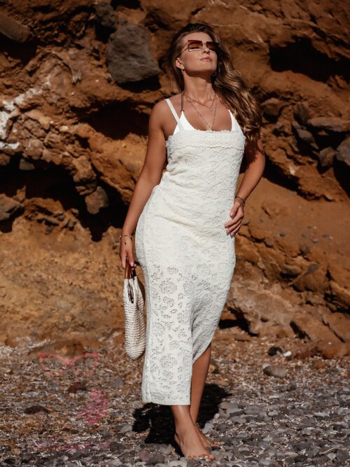 Sukienka boho na ramiączka Balle jasnobeżowa