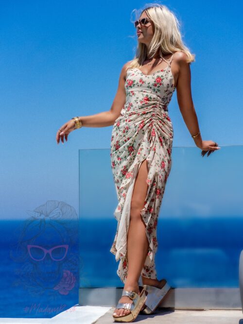 Sukienka maxi w kwiatki Rosati beżowa