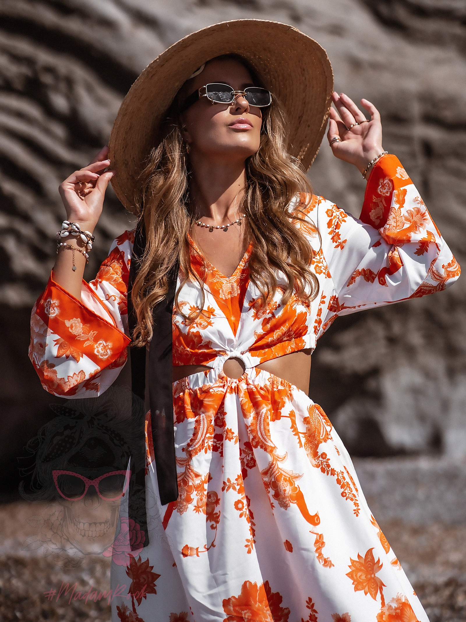 Sukienka maxi Barbera biało-pomarańczowa Sukienka maxi Barbera biało-pomarańczowa