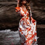 Sukienka maxi Barbera biało-pomarańczowa