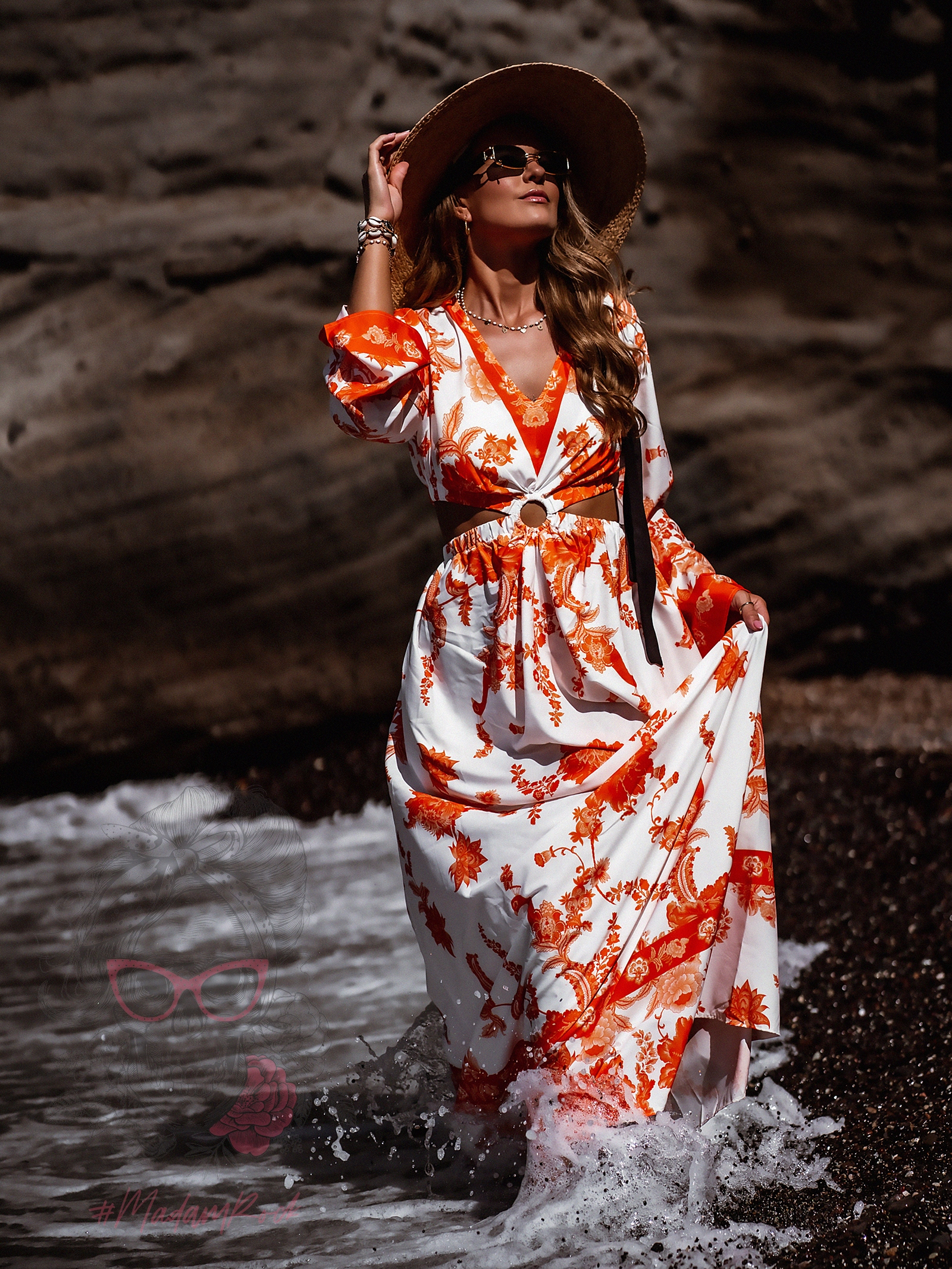 Sukienka maxi Barbera biało-pomarańczowa Sukienka maxi Barbera biało-pomarańczowa