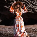 Sukienka maxi Barbera biało-pomarańczowa