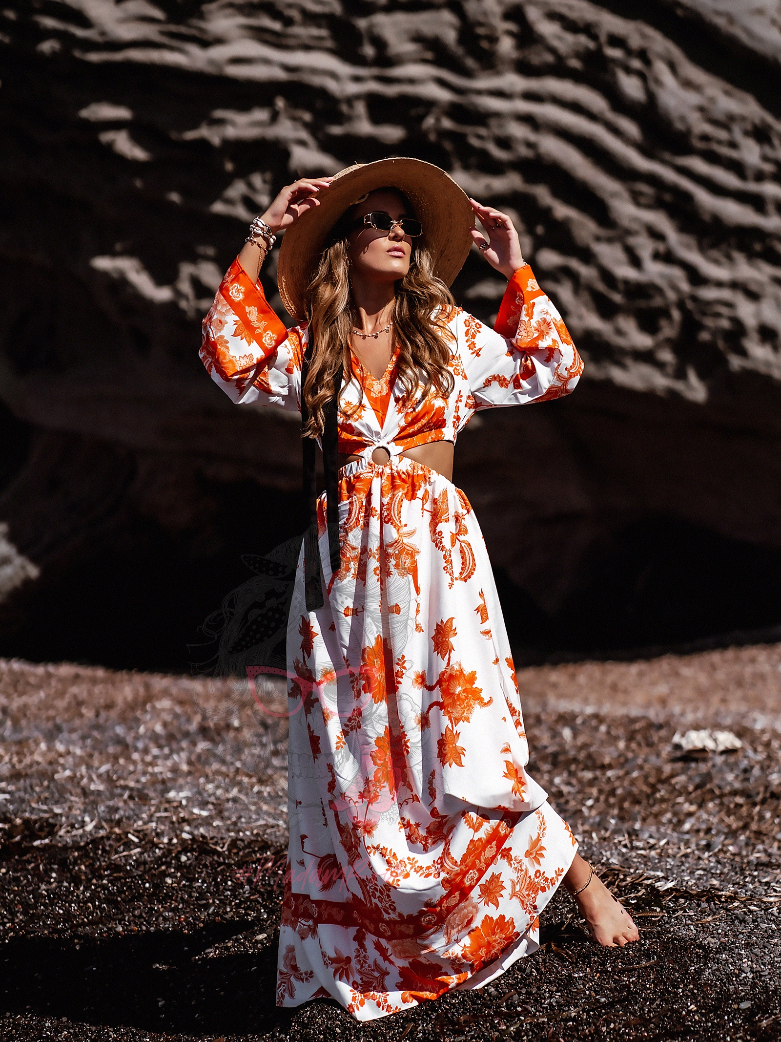 Sukienka maxi Barbera biało-pomarańczowa Sukienka maxi Barbera biało-pomarańczowa