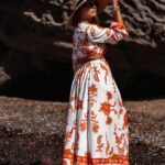 Sukienka maxi Barbera biało-pomarańczowa