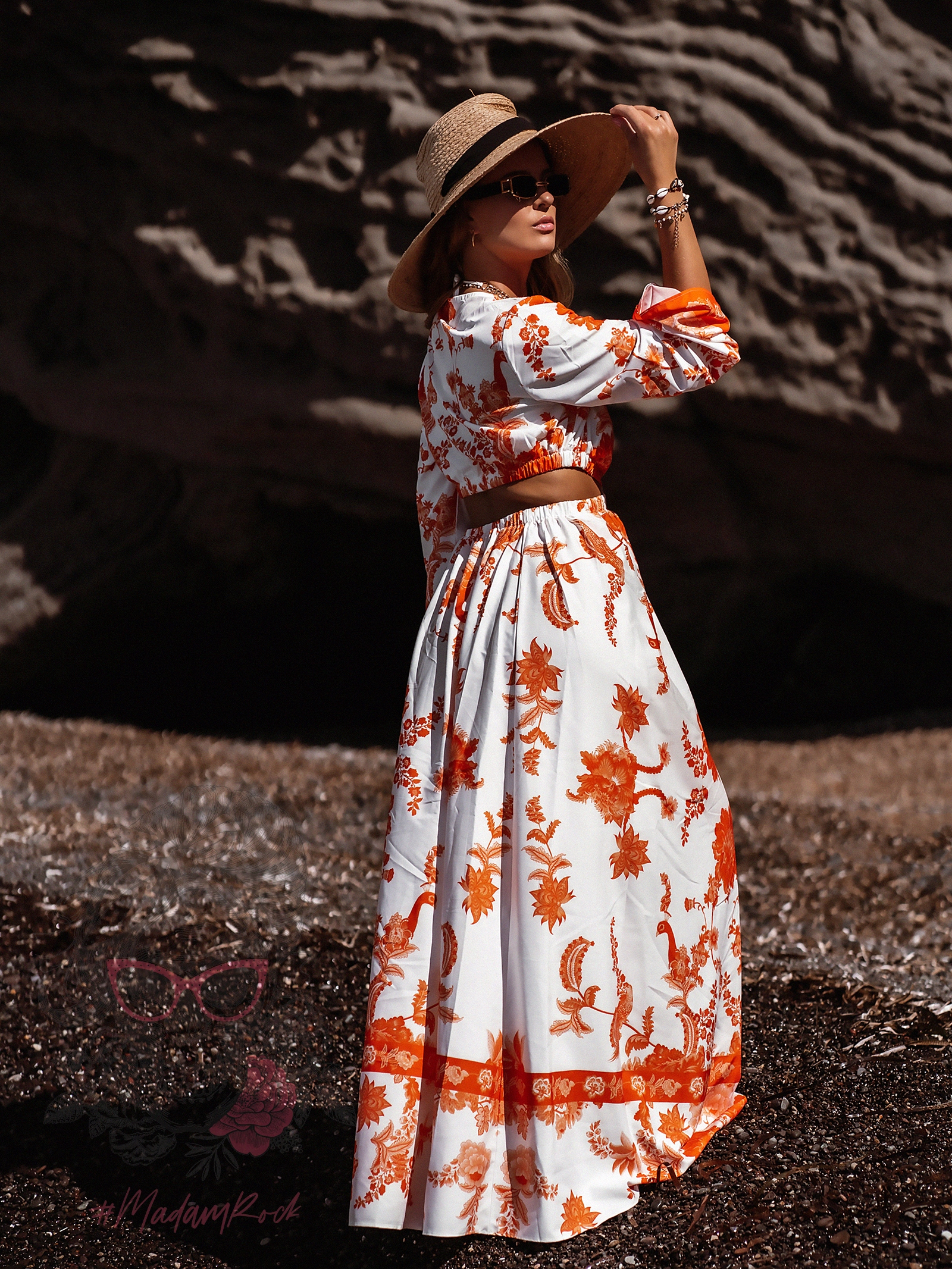 Sukienka maxi Barbera biało-pomarańczowa Sukienka maxi Barbera biało-pomarańczowa