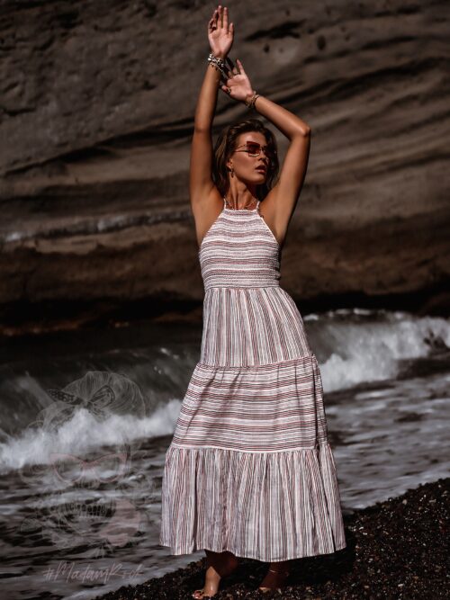 Sukienka lniana Get Off biała w paski