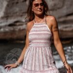 Sukienka lniana Get Off biała w paski