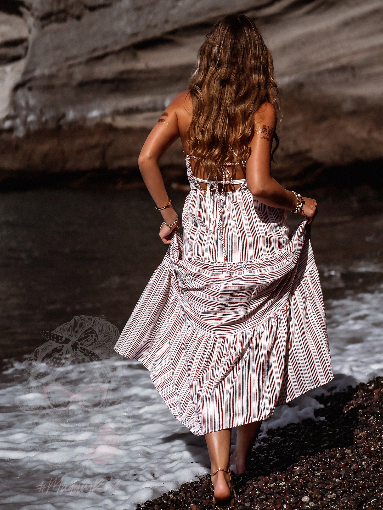 Sukienka lniana Get Off biała w paski