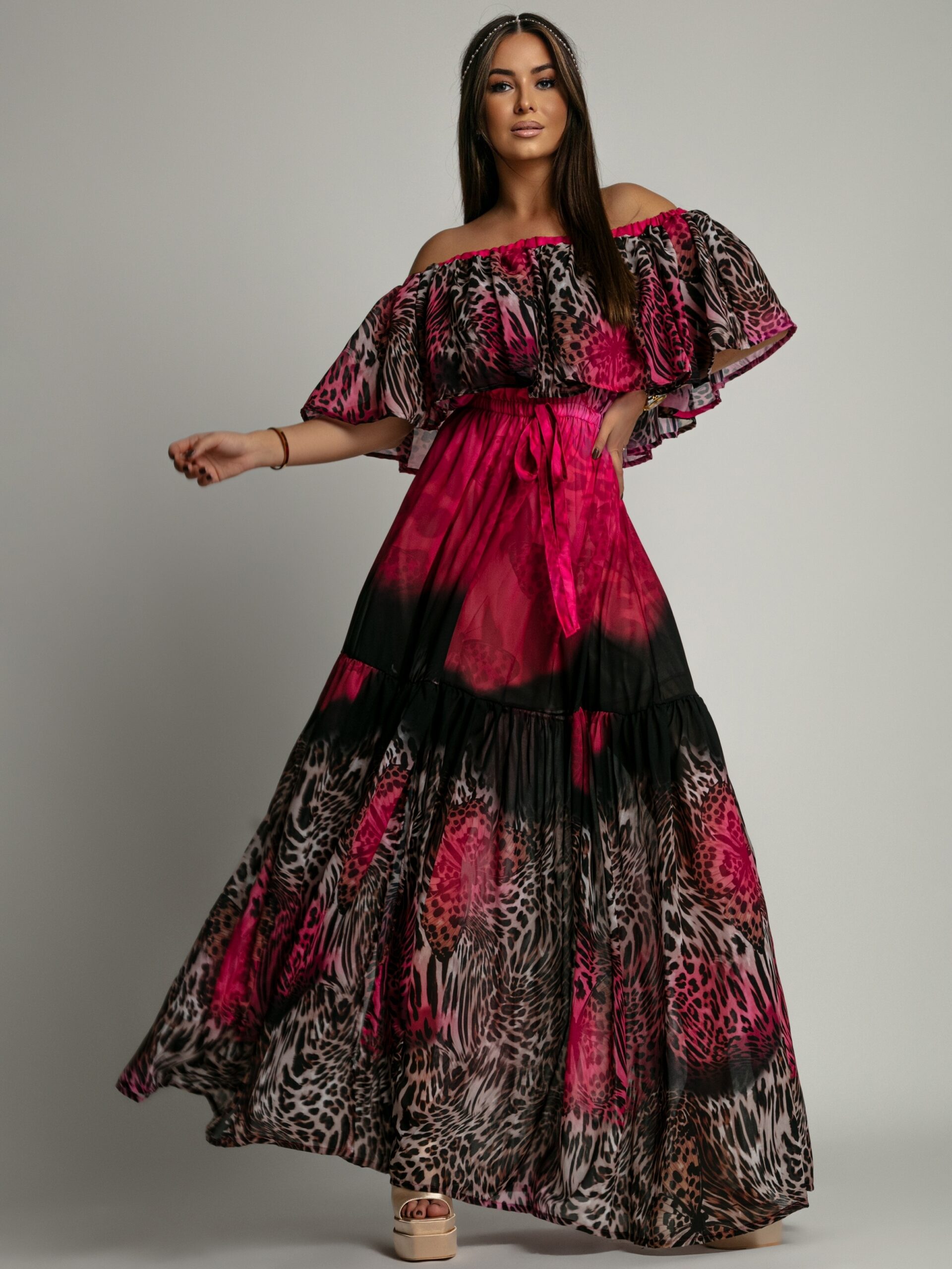 Sukienka maxi NB Lumia panterka-róż