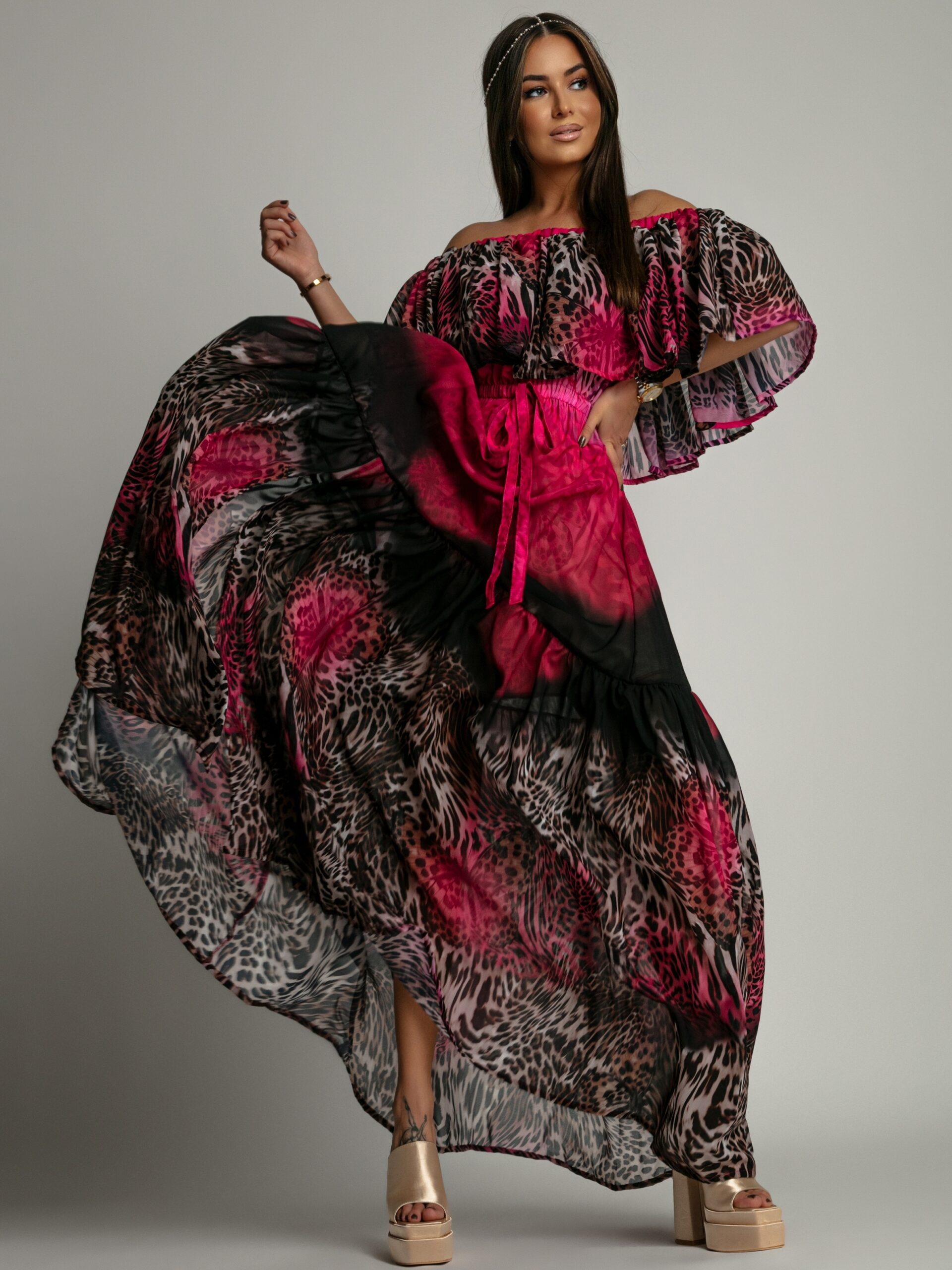 Sukienka maxi NB Lumia panterka-róż