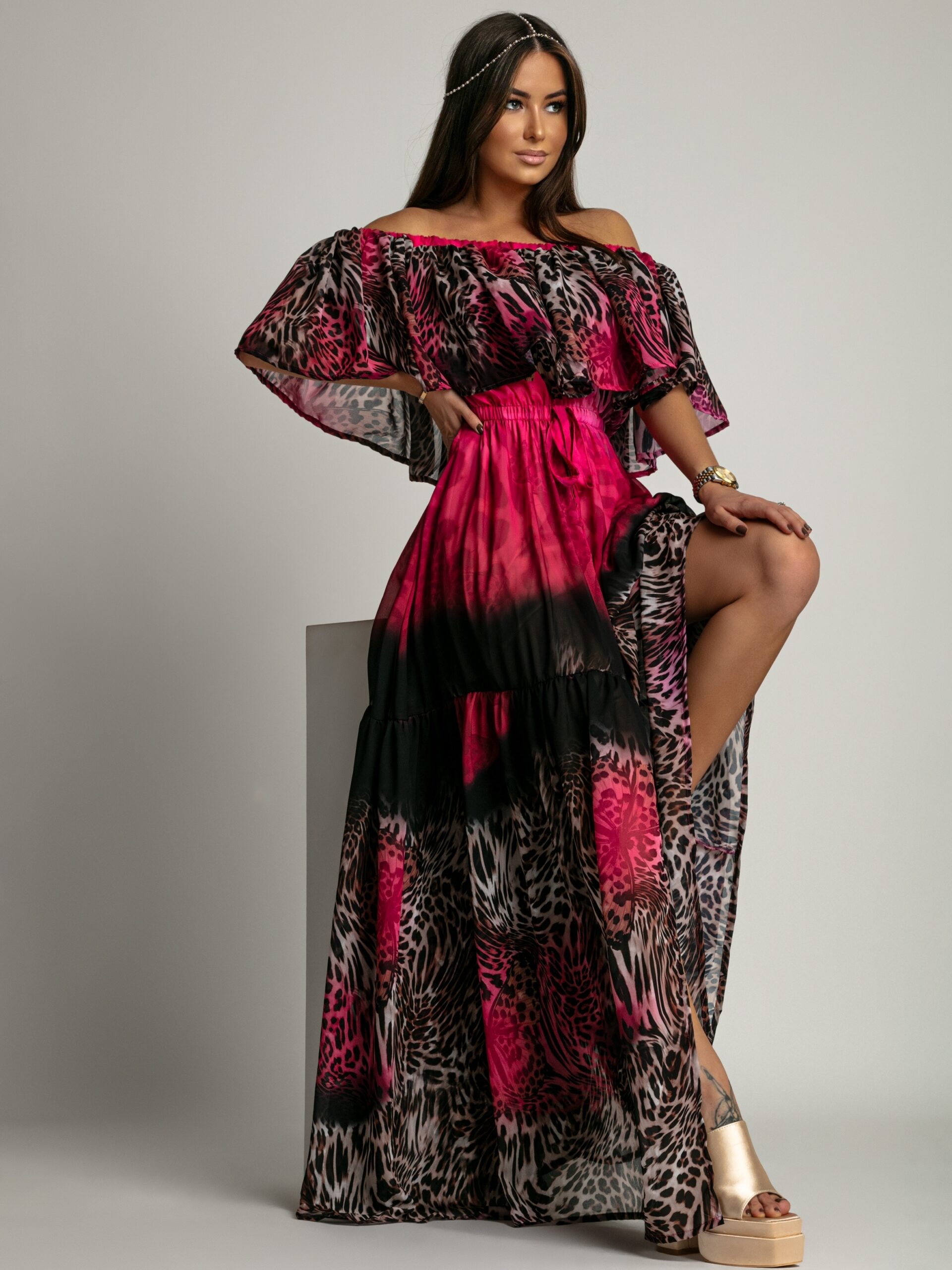 Sukienka maxi NB Lumia panterka-róż