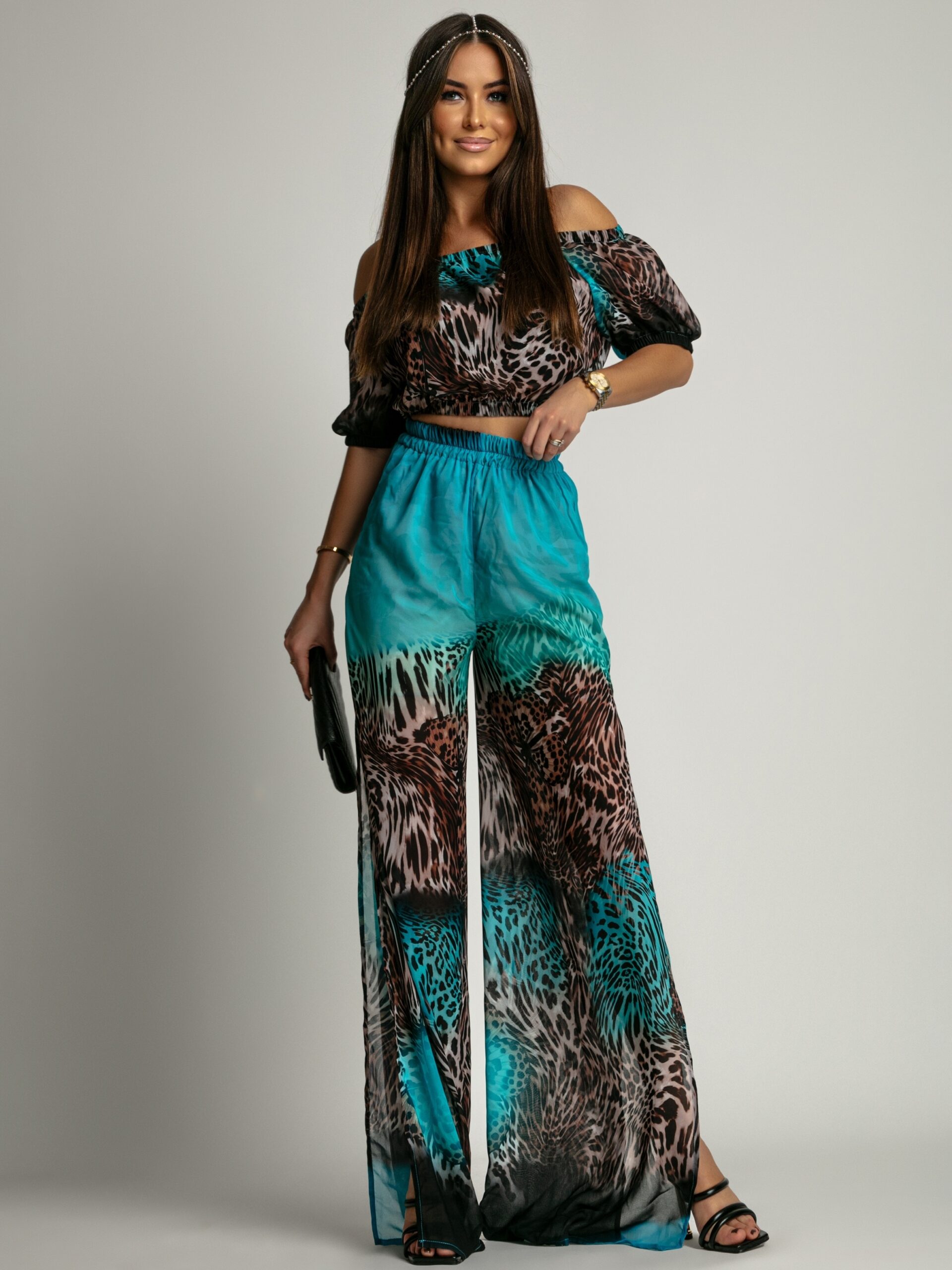 Komplet wakacyjny NB Lamia panterka-turkus Komplet wakacyjny NB Lamia panterka-turkus